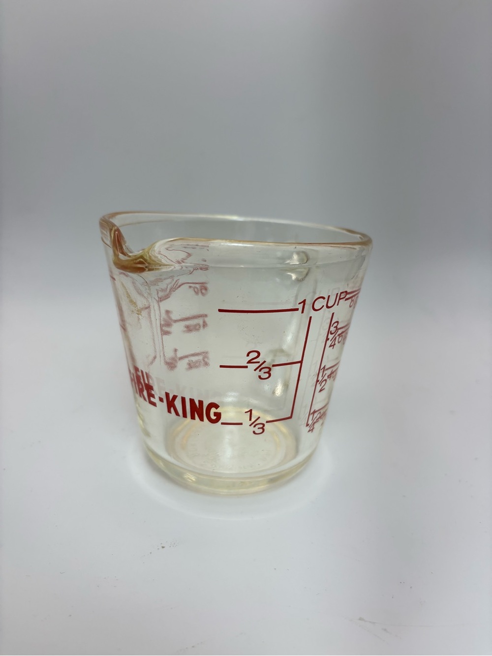 Vintage Fire King Glass 8oz Measuring Cup with Red Letters